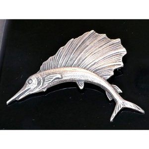 Fabulous Large Vintage Sterling Silver Sailfish Brooch marked Sterling